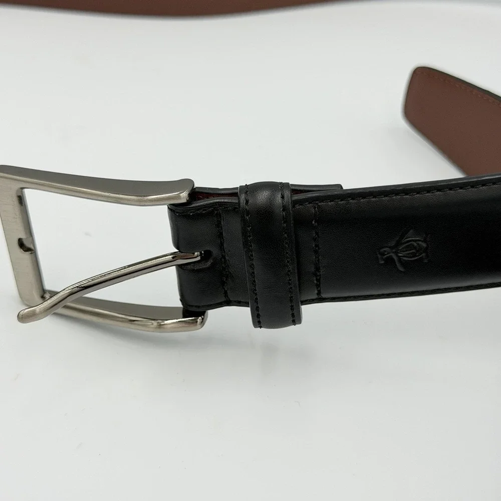 Penguin Black Genuine Leather Belt 42/105 Silver Buckle Dress Minimalist‎ Norm